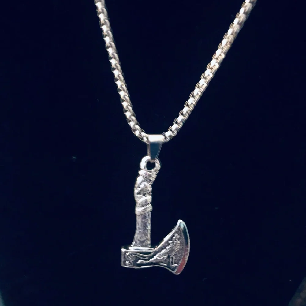 Silver Axe Pendant Necklace for Men